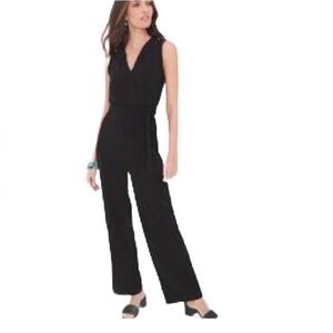 Chico's Black Jersey Cross Over Sleeveless Jumpsuit Size 4/6